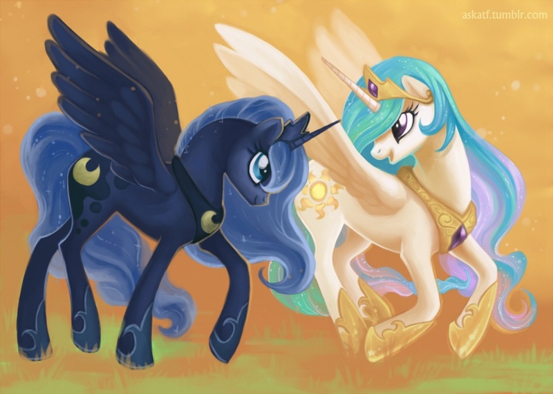 Size: 943x673 | Tagged: safe, artist:sugarsongart, derpibooru import, princess celestia, princess luna, alicorn, pony, duo, duo female, female, mare, sisters