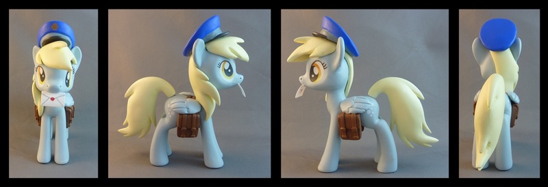 Size: 1170x400 | Tagged: safe, artist:krowzivitch, derpibooru import, derpy hooves, pegasus, pony, craft, custom, figurine, hat, irl, letter, mailbag, mailmare, multiple angles, photo, saddle bag, sculpture, toy