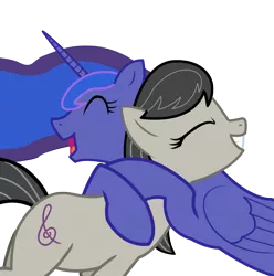 Size: 1900x1916 | Tagged: artist:weoweno, cute, derpibooru import, eyes closed, grin, happy, hug, lunatavia, octavia melody, open mouth, princess luna, safe, smiling