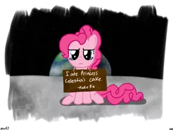 Size: 2000x1500 | Tagged: artist:dtcx97, banishment, derpibooru import, moon, pinkie pie, safe, sign, solo, space