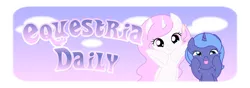 Size: 1000x350 | Tagged: safe, derpibooru import, princess celestia, princess luna, pony, equestria daily, tongue out, woona