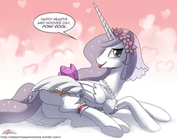 Size: 1000x786 | Tagged: suggestive, artist:johnjoseco, derpibooru import, princess celestia, alicorn, pony, ask princess molestia, princess molestia, clothes, dress, female, garter, hearts and hooves day, mare, wedding dress