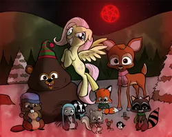 Size: 1000x795 | Tagged: artist:willdrawforfood1, crossover, derpibooru import, fluttershy, pentagram, safe, south park, woodland critter christmas