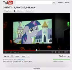 Size: 689x676 | Tagged: derpibooru import, hub logo, photo, picture of a screen, safe, screencap, season 3, solo, the crystal empire, twilight sparkle, youtube