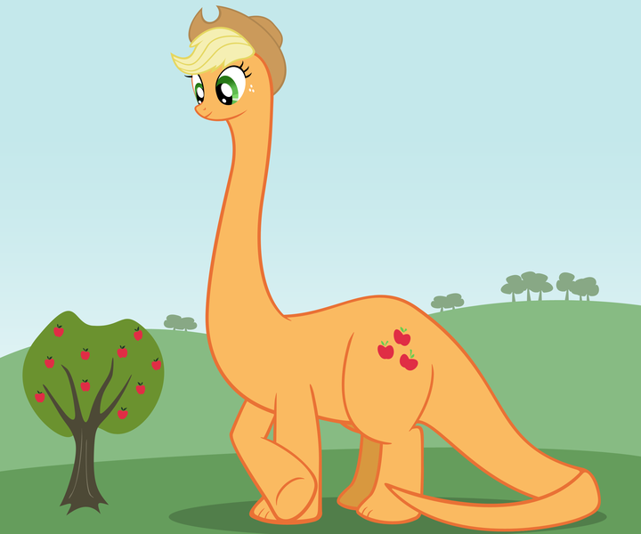 Size: 2400x2000 | Tagged: apatosaurus, applejack, artist:ohitison, derpibooru import, dinosaur, dinosaurified, high res, long neck, safe, sauropod, solo, species swap, tree, wat