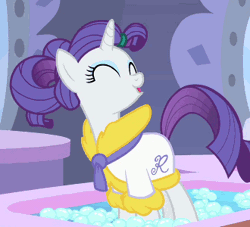 Size: 330x300 | Tagged: safe, derpibooru import, screencap, rarity, pony, unicorn, green isn't your color, animated, bathrobe, clothes, cropped, cute, eyes closed, hair up, open mouth, raribetes, robe, solo, spa, talking