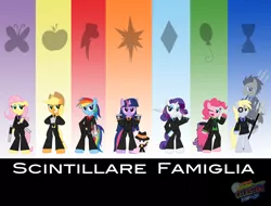 Size: 900x683 | Tagged: safe, artist:sonic-chaos, derpibooru import, applejack, derpy hooves, doctor whooves, fluttershy, pinkie pie, rainbow dash, rarity, time turner, twilight sparkle, pegasus, pony, anime, clothes, crossover, female, hitman reborn, italian, mare, reborn, suit