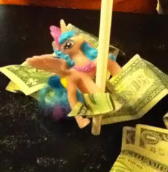 Size: 690x706 | Tagged: derpibooru import, federal reserve note, irl, money, photo, pole dancing, princess celestia, suggestive, toy