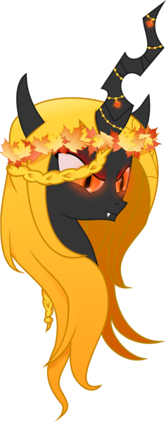 Size: 900x2289 | Tagged: artist:galswingirl, changeling, changeling oc, changeling queen, changeling queen oc, derpibooru import, female, leaf, oc, oc:autumn night, orange changeling, safe, simple background, transparent background, unofficial characters only, yellow changeling