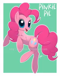 Size: 800x1000 | Tagged: safe, artist:nyaasu, derpibooru import, pinkie pie, earth pony, pony, abstract background, cute, diapinkes, female, mare, open mouth, solo