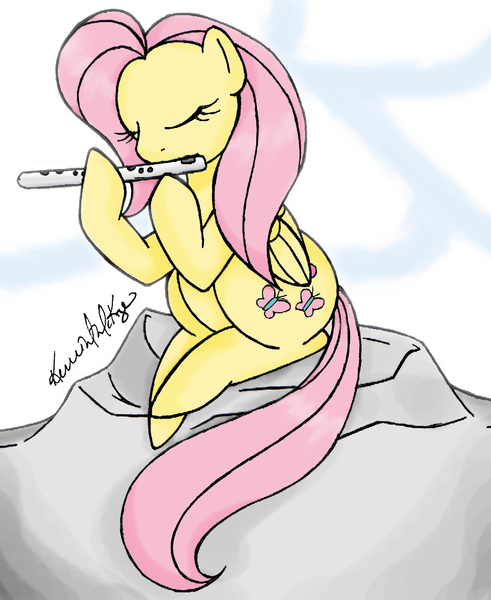 Size: 843x1030 | Tagged: artist:kitsu, derpibooru import, flute, fluttershy, musical instrument, safe