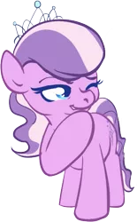 Size: 363x586 | Tagged: safe, artist:sharkhook, derpibooru import, diamond tiara, earth pony, pony, female, filly, looking sideways, one eye closed, raised hoof, simple background, transparent background, wink