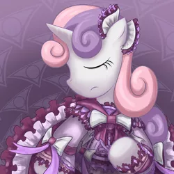 Size: 800x800 | Tagged: artist:saturnspace, clothes, derpibooru import, dress, eyes closed, lolita fashion, safe, solo, sweetie belle