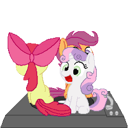 Size: 255x255 | Tagged: adorabloom, animated, apple bloom, artist:tomdantherock, cute, cutealoo, cutie mark crusaders, derpibooru import, diasweetes, record player, safe, scootaloo, simple background, spinning, sweetie belle, transparent background, turntable, turntable pony