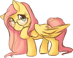 Size: 689x545 | Tagged: safe, artist:widdlez, derpibooru import, fluttershy, pegasus, pony, blushing, female, glasses, looking at you, mare, raised hoof, simple background, smiling, solo, standing, three quarter view, transparent background, wings