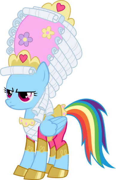 Size: 4005x6200 | Tagged: absurd resolution, artist:fehlung, clothes, dashie antoinette, dead source, derpibooru import, dress, marie antoinette, rainbow dash, rainbow dash always dresses in style, safe, simple background, solo, transparent background, unamused, vector, wig