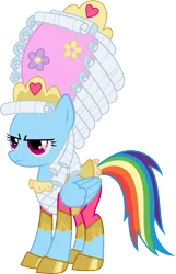 Size: 4005x6200 | Tagged: absurd resolution, artist:fehlung, clothes, dashie antoinette, dead source, derpibooru import, dress, marie antoinette, rainbow dash, rainbow dash always dresses in style, safe, simple background, solo, transparent background, unamused, vector, wig