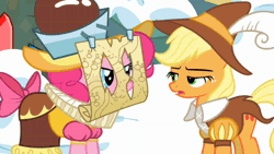 Size: 720x405 | Tagged: safe, derpibooru import, screencap, applejack, chancellor puddinghead, pinkie pie, smart cookie, earth pony, pony, hearth's warming eve (episode), animated, hearth's warming eve, map, unamused