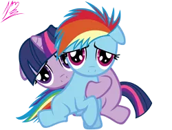 Size: 8000x6000 | Tagged: safe, artist:nightmaremoons, derpibooru import, rainbow dash, twilight sparkle, absurd resolution, cute, female, filly, filly rainbow dash, filly twilight sparkle, lesbian, sad, shipping, simple background, transparent background, twidash, vector, younger