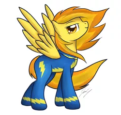 Size: 1108x1050 | Tagged: safe, artist:sierraex, derpibooru import, spitfire, pegasus, pony, clothes, female, loose hair, mare, simple background, solo, spread wings, uniform, white background, windswept mane, wings, wonderbolts uniform