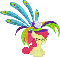 Size: 6000x5662 | Tagged: safe, artist:lightningtumble, derpibooru import, apple bloom, earth pony, pony, the cutie pox, absurd resolution, eyes closed, feathered hat, female, filly, foal, hat, peacock feathers, simple background, solo, transparent background, vector