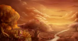 Size: 3800x2000 | Tagged: safe, artist:ajvl, derpibooru import, fluttershy, pegasus, pony, cloud, detailed, eyes closed, female, high res, mare, river, scenery, scenery porn, sky, solo, sunset, tree