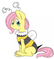 Size: 482x527 | Tagged: animal costume, artist:cartoonlion, artist:tommymocacci, bee, bee costume, blushing, clothes, costume, cute, derpibooru import, female, filly, filly fluttershy, flutterbee, fluttershy, pegasus, safe, shyabetes, solo, younger