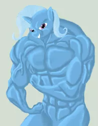 Size: 606x775 | Tagged: anthro, artist:anonimounanime, derpibooru import, fetish, grand and muscular trixie, gray background, manly, muscle fetish, muscles, overdeveloped muscles, safe, simple background, solo, trixie, wat
