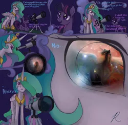 Size: 1024x1000 | Tagged: artist:snip-veritas, comic, derpibooru import, dialogue, horsehead nebula, princess celestia, safe, source needed, stargazing, telescope, twilight sparkle