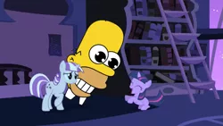 Size: 1191x670 | Tagged: crossover, derpibooru import, homer simpson, mr. sparkle, night light, safe, the simpsons, twilight sparkle, twilight velvet, wat