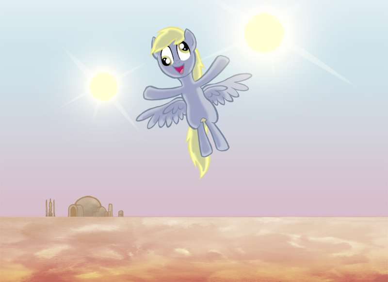 Size: 1000x727 | Tagged: safe, artist:willdrawforfood1, derpibooru import, derpy hooves, pegasus, pony, female, mare, star wars, tatooine