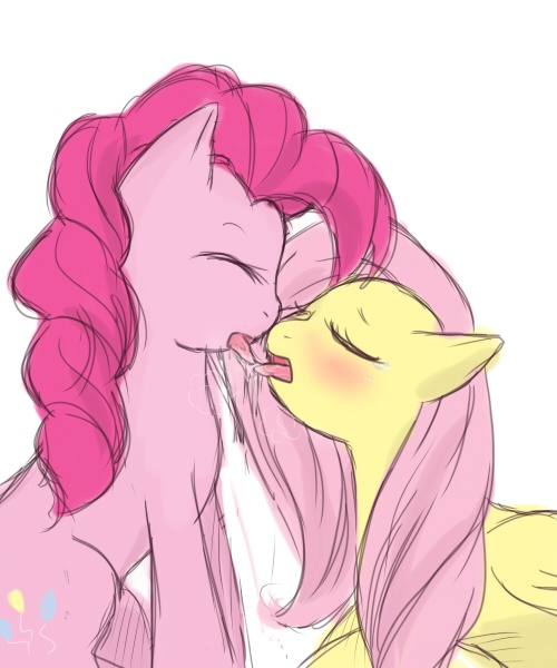 Size: 500x600 | Tagged: safe, derpibooru import, fluttershy, pinkie pie, blushing, drool, female, flutterpie, image, jpeg, kissing, lesbian, shipping, sloppy kissing