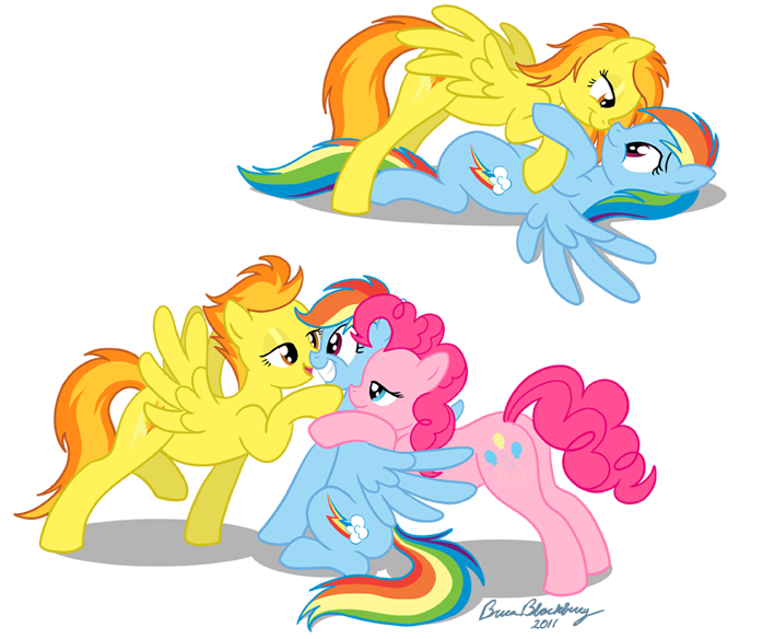 Size: 698x584 | Tagged: suggestive, artist:brianblackberry, derpibooru import, pinkie pie, rainbow dash, spitfire, earth pony, pegasus, pony, butt, female, implied group sex, implied sex, implied threesome, lesbian, mare, pinkiedash, pinkiedashfire, plot, rainbow dash gets all the mares, shipping, spitdash