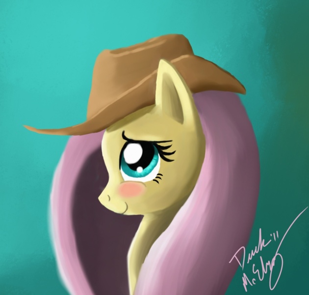 Size: 1626x1549 | Tagged: safe, artist:bigponymac, derpibooru import, fluttershy, pegasus, pony, blushing, female, hat, mare, solo