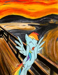 Size: 500x644 | Tagged: artist:edvard munch, artist:foxinshadow, derpibooru import, fine art parody, rainbow dash, safe, shopped, the scream