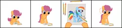 Size: 2694x630 | Tagged: safe, artist:ctb-36, derpibooru import, rainbow dash, scootaloo, pegasus, pony, comic, cute, cutealoo, derp, drawing, female, filly, mouth hold, pencil, stylistic suck