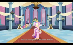 Size: 1024x640 | Tagged: safe, derpibooru import, edit, edited screencap, screencap, applejack, fluttershy, pinkie pie, princess cadance, princess celestia, rainbow dash, rarity, spike, earth pony, pegasus, pony, unicorn, a canterlot wedding, butt, caption, female, mare, plot, youtube caption