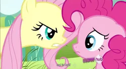 Size: 854x473 | Tagged: derpibooru import, fluttershy, pinkie pie, safe, screencap, youtube caption