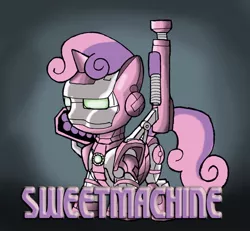 Size: 500x462 | Tagged: artist:kenichi-shinigami, ask iron mare rarity, crossover, derpibooru import, safe, sweetie belle, sweet machine, war machine