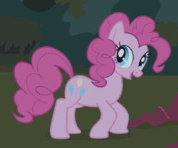 Size: 758x630 | Tagged: safe, derpibooru import, screencap, pinkie pie, pony, friendship is magic, animated, butt shake, female, laughter song, mare, plot, smiling, solo, talking