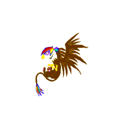 Size: 750x760 | Tagged: safe, artist:askjekyll-askhyde, derpibooru import, oc, oc:rainbow feather, unofficial characters only, gryphon, animated, flying, interspecies offspring, loop, magical lesbian spawn, offspring, parent:gilda, parent:rainbow dash, parents:gildash, solo