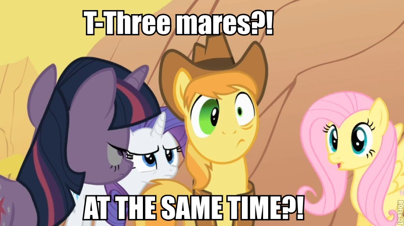 Size: 800x448 | Tagged: braeburn, braeburn gets all the mares, braeshy, caption, derpibooru import, edit, edited screencap, female, fluttershy, image macro, implied foursome, implied sex, male, meme, rariburn, rarity, screencap, shipping, straight, suggestive, twiburn, twilight sparkle