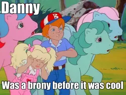 Size: 644x489 | Tagged: before it was cool, danny williams, derpibooru import, edit, edited screencap, first brony, g1, hipster, human, image macro, molly williams, my little pony 'n friends, peach blossom, safe, screencap, whizzer, wind whistler