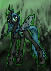 Size: 640x900 | Tagged: safe, artist:scherzo, derpibooru import, queen chrysalis, changeling, changeling queen, fangs, female, frown, image, outline, png, solo, walking