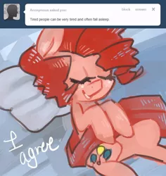 Size: 662x700 | Tagged: artist:dhui, ask tired pie, bed, captain obvious, dead source, derpibooru import, pillow, pinkie pie, safe