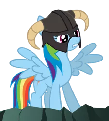 Size: 848x941 | Tagged: safe, artist:mrlolcats17, derpibooru import, rainbow dash, pegasus, pony, female, helmet, horned helmet, mare, simple background, skyrim, solo, spread wings, the elder scrolls, transparent background, vector, wings