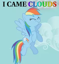 Size: 560x600 | Tagged: safe, derpibooru import, screencap, rainbow dash, pegasus, pony, cloud, cloudy, eyes closed, female, i came, image macro, implied orgasm, mare, sky, solo