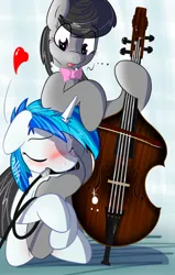 Size: 1200x1885 | Tagged: suggestive, artist:amazin-a, banned from derpibooru, deleted from derpibooru, derpibooru import, octavia melody, vinyl scratch, blushing, cello, female, heart, image, lesbian, musical instrument, png, scratchtavia, shipping