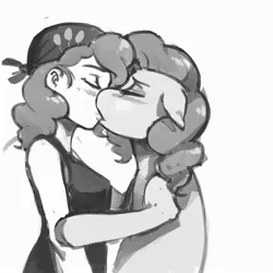 Size: 900x900 | Tagged: safe, artist:kevinsano, derpibooru import, pinkie pie, human, pony, blushing, breasts, female, grayscale, hippo snout, human on pony action, human ponidox, humanized, humanized human on pony action, interspecies, kissing, lesbian, monochrome, piepie, self ponidox, selfcest, shipping