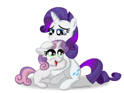 Size: 900x673 | Tagged: safe, artist:aleximusprime, derpibooru import, rarity, sweetie belle, pony, unicorn, cutie mark, duo, duo female, female, hug, open mouth, simple background, sisters, transparent background